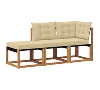vidaXL 3 uds. Unidades de Sofá Modular de Exterior Natural y Beige, Muebles de balcón de Madera de Acacia, Set Lounge Moderno y Duradero, Ideal para jardín, Resistente al Clima, ¡con Estilo