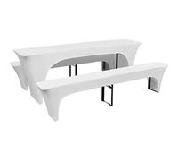 vidaXL 3X Fundas Estirables de Mesa y 2 Bancos Blanca Cubierta Muebles Jardín