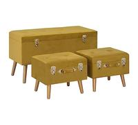 vidaXL 3X Taburetes de Almacenaje Asiento de Madera con Espacio de Almacenamiento Reposapiés Caja de Almacenamiento Terciopelo Amarillo Mostaza