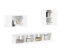 vidaXL 4 piezas de color blanco brillante, conjunto de muebles versátil, sala de estar moderna, diseño funcional para un hogar contemporáneo, almacenamiento elegante, asientos cómodos