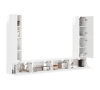vidaXL 4 piezas de color blanco brillante, muebles modernos para el hogar, juego de entretenimiento, estantes delgados, estantes que ahorran espacio, configuración modular para sala de estar