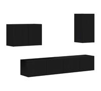 vidaXL 4 piezas negras, conjunto de muebles versátil, sala de estar moderna, diseño funcional para un hogar contemporáneo, almacenamiento elegante, asientos cómodos