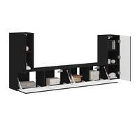 vidaXL 4 piezas negras, un moderno centro de entretenimiento, juego de muebles tecnológico, espacio de almacenamiento versátil y diseño práctico para tu sala de estar