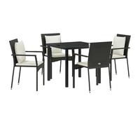 vidaXL 4er Gartenstühle Set mit Kissen - Schwarzes Poly-Rattan, pulverbeschichtete Stahlmöbel für draußen - Bequeme Sitzgelegenheiten, Terrassendining, wetterfest