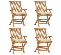 vidaXL 4X Madera de Teca Sillas de Jardín con Cojines Sillón Exterior Balcón Terraza Patio Asiento Butaca Muebles Mobiliario Blanco Crema