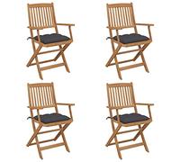 vidaXL 4X Madera Maciza Acacia Sillas de Jardín Plegables y Cojines Reclinables Exterior Balcón Terraza Sillón Patio Asiento Butaca Muebles Mobiliario