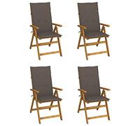 vidaXL 4X Madera Maciza Acacia Sillas de Jardín Reclinables Cojines Plegables Sillón Terraza Exterior Balcón Patio Asiento Butaca Mobiliario Muebles