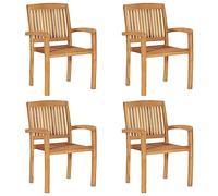 vidaXL 4X Madera Maciza de Teca Sillas de Jardín Apilables Asiento Patio Terraza Balcón Muebles Mobiliario Exterior Duradero con Respaldo