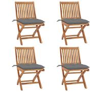 vidaXL 4X Madera Maciza Teca Sillas de Jardín Plegables con Cojines Sillón Exterior Terraza Balcón Patio Asiento Butaca Muebles Mobiliario Duradera