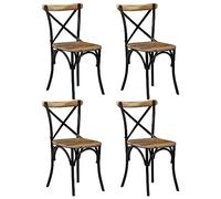 vidaXL 4X Sillas con Respaldo Cruzado Mobiliario Decorativo Resistente Duraderas Prácticas Cómodas Estables Útiles Negro Madera Maciza de Mango
