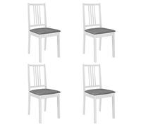 vidaXL 4X Sillas de Comedor con Cojines Madera Maciza Caucho Mobiliario Práctico Funcional Muebes Interiores Diseño Clásico Lujoso Confort Útil Blanca