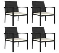 vidaXL 4X Sillas de Comedor de Jardín Asiento Mobiliario Muebles Salón Sala de Estar Patio Terraza Balcón Hogar Cómodo Respaldo Ratán Sintético Negro