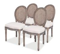 vidaXL Sillas de comedor Set de 4 Lino ratán Crema beige Asiento banco