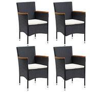 vidaXL 4X Sillas de Comedor para Jardín Sillón Exterior Balcón Patio Piscina Porche Moderno Muebles Sencillo Acolchado Ratán Sintético Negro