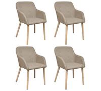 vidaXL 4X Sillas de Comedor Tela Beige Madera Roble Acolchada Cocina Salón
