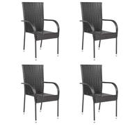vidaXL 4X Sillas de Jardín Apilables Asiento Mobiliario Muebles Cocina Hogar Restaurante Comedor Exterior con Respaldo Ratán Sintético Marrón