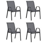 vidaXL 4X Sillas de Jardín Apilables Sillón Butaca Asiento Patio Terraza Balcón Cesped Playa Piscina Exterior Muebles Textilene Gris