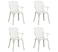 vidaXL 4X Sillas de Jardín Asiento Patio Terraza Balcón Playa Piscina Exterior con Reposabrazos Muebles Mobiliario Decoración Aluminio Fundido Blanco