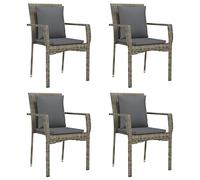 vidaXL 4X Sillas de Jardín Set Muebles para Comedor Terraza Patio Balcón Juego Asientos de Exterior con Cojines Ratán Sintético Gris