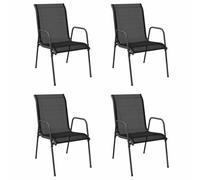 vidaXL 4X Sillas de Jardín Sillón Comedor Butaca Asiento Patio Terraza Balcón Cesped Playa Piscina Exterior Muebles Acero y Textilene Negro