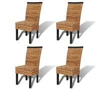 vidaXL 4X Sillas de Salón Comedor Abacá Tejido Marrón Detalles Madera de Mango