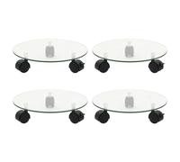 vidaXL 4X Soportes Ruedas Plantas Redondo Carrito Macetas Transporte Movimiento Flores Jardín Patio Exterior Aire Libre Vidrio Templado 28 cm