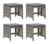vidaXL 4X Taburetes de Jardín y Cojines Reposapiés Otomana Asiento Silla Butaca Patio Terraza Balcón Exterior Muebles Ratán Sintético Gris
