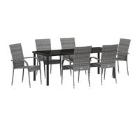 vidaXL 6-teiliges Set stapelbarer Gartenstühle Grau Poly Rattan Wetterfest mit pulverbeschichtetem Stahlrahmen für Terrasse und Balkon Stuhl Stapelmöbel Sitz