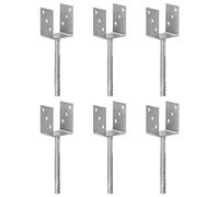 vidaXL 6X Anclajes de Valla Estaca Soporte Postes de Cerca para Suelo Base Aire Libre Patio Terraza Jardín Acero Galvanizado Plateado 8x6x30 cm