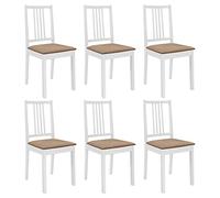 vidaXL Set 6 sillas de comedor Madera maciza de caucho Cojín acolchado Blanco y crema