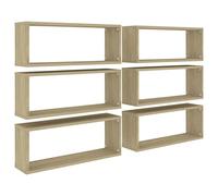 vidaXL 6X Estantes Cubo Pared Estantería Colgante CD Libros Coleccionables Fotos Premios Decoración Librerías Contrachapada Blanco y Sonoma 60x15x23cm