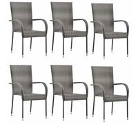 vidaXL 6X Sillas de Jardín Apilables Asiento Mobiliario Muebles Cocina Hogar Restaurante Comedor Exterior con Respaldo Ratán Sintético Gris