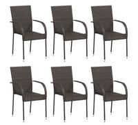 vidaXL 6X Sillas de Jardín Apilables Asiento Mobiliario Muebles Cocina Hogar Restaurante Comedor Exterior con Respaldo Ratán Sintético Marrón