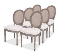 vidaXL 6X Sillas de Salón Comedor Diseño Clásico de Lino Madera yRatán Beige