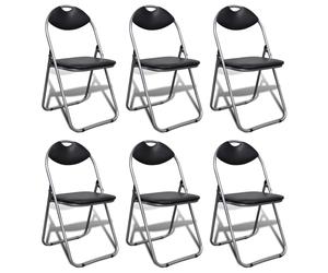 vidaXL 6x Sillas Plegables de Comedor Estructura Acero Cuero Sintético Negro