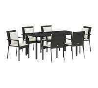 vidaXL 7-teiliges Garten-Esszimmer Set mit Kissen Schwarz Poly-Rattan Pulverbeschichteter Stahl Gartenmöbel Bequemes Sitzen Stuhl Stühle Platz Balkon