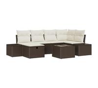vidaXL 7-teiliges Garten-Sofa-Set mit Kissen | Outdoor-Eck-Sitzlösung Braun Poly-Rattan modernes Design wetterfest für Balkone Terrassen modular Möbel zum Entspannen