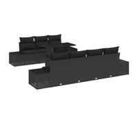 vidaXL 8-teiliges Garten-Sofa-Set mit Kissen Schwarz Poly-Rattan Für 7 Personen Wetterfest Stylisch und Modern Einfach zu montieren Möbel für Terrassen und Balkone