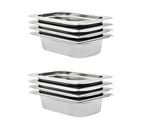 vidaXL 8X Bandejas Gastronorm de Alimentos GN 1/4 Utensilios Cocina Calientaplatos Plato Platillo Comida Buffet Baño María 65 mm Acero Inoxidable
