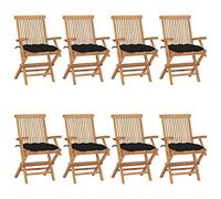 vidaXL 8X Madera Maciza de Teca Sillas de Jardín con Cojines Sillón Exterior Terraza Balcón Patio Asiento Butaca Muebles Mobiliario Duradera Negros