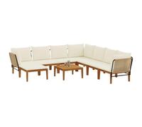 vidaXL 9 pcs Madera de Acacia Sólida y Cuerda Natural, Conjunto de jardín, diseño Modular, Limpieza fácil, sofá Exterior, Asientos cómodos para Relajarse en el Patio