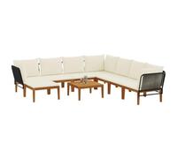 vidaXL 9 pcs Madera de Acacia Sólida y Cuerda Natural, Conjunto de jardín, diseño Modular, Limpieza fácil, sofá Exterior, Asientos cómodos para Relajarse en el Patio