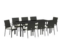 vidaXL 9-teiliges Garten-Ess-Set mit Kissen Schwarz Poly Rattan Gartenset Bequeme Sitzgelegenheit Stuhl Terrasse Modern.