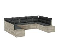vidaXL 9-teiliges Garten Sofa Set mit Kissen in Hellgrau aus Poly Rattan | Modulares Design | UV- und Wasserfest | Gemütlich für gesellige Runden | Zeitgenössisch
