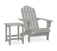 vidaXL Abeto Macizo Silla con Otomana y Mesa Jardín Adirondack Asiento Sillón Patio Terraza Balcón Exterior Tumbona Muebles Estable Gris