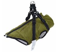 vidaXL Abrigo para perros con arnés verde oliva M polar y poliéster, chaqueta ajustable para perros, ropa para mascotas de invierno, forro polar, ropa reflectante, calor para perros, protección contra