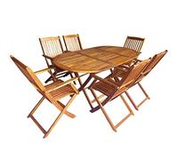 vidaXL Acacia Conjunto Jardín Plegable Madera 7 Piezas Set Mesa Oval 6 Sillas