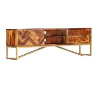 vidaXL Sheesham Mueble TV 2 Cajones + 2 Estantes + 1 Puerta Patrón Espina Pez Madera Maciza Diseño Vintage Retro Módulo Televisión Mesa Baja Televisor