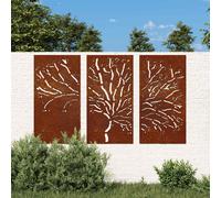 vidaXL Adorno de Pared de Jardín 3 pzas, Decoración Metálica de Pared, Lámina Metal, Adorno de Pared para Patio, Acero Corten Diseño Árbol 105x55 cm
