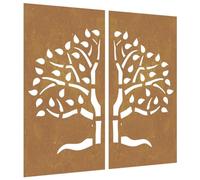 vidaXL Adorno Pared jardín 2 uds Acero corten diseño árbol 105x55 cm